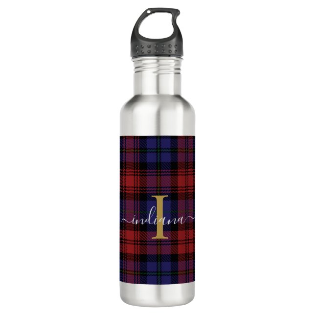 Monogram Plaid Script Tartan Rustic 710 Ml Water Bottle (Front)