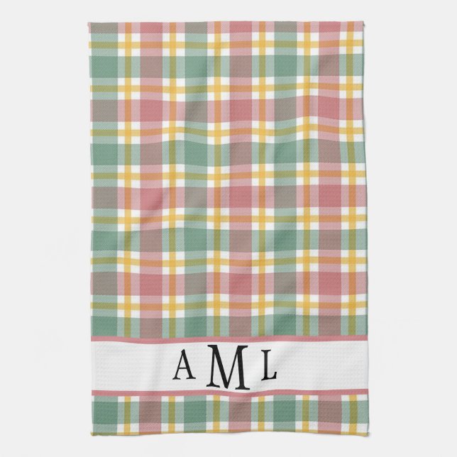 Monogram Plaid Tea Towel (Vertical)