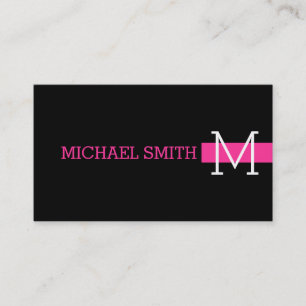 Monogram Plain Black Modern Hot Pink Business Card