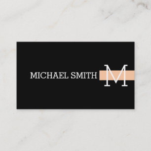 Monogram Plain Black Modern Peach Business Card