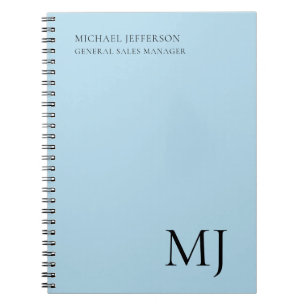 Monogram Plain Blue Trendy Business Notebook