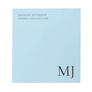 Monogram Plain Blue Trendy Business Notepad