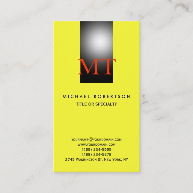 Monogram Plain Consultant Yellow Business Card (Front)