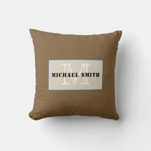 Monogram Plain Coyote Brown Background Cushion