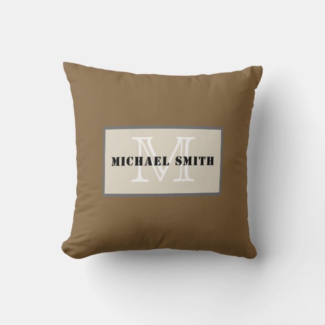 Monogram Plain Coyote Brown Background Cushion (Front)