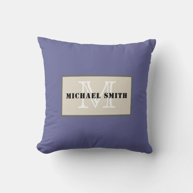 Monogram Plain Dark Blue-grey Background Cushion (Front)