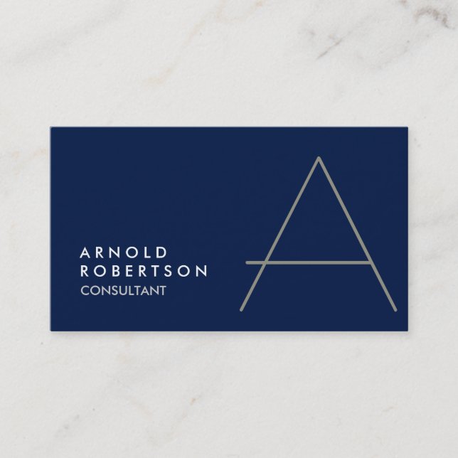 Monogram Plain Dark Blue Trendy Business Card (Front)