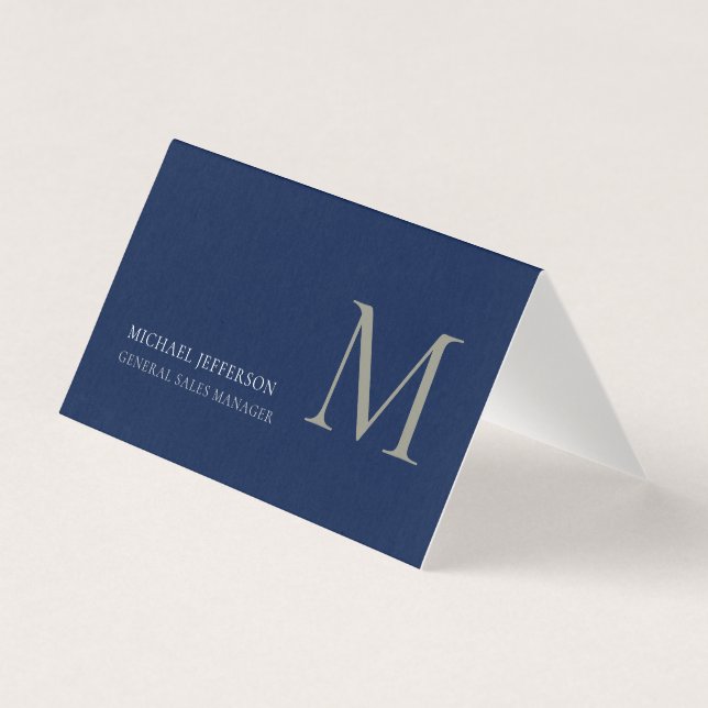 Monogram Plain Dark Blue Trendy Business Card (Front)