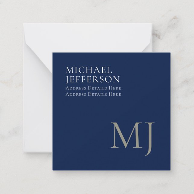Monogram Plain Dark Blue Trendy Business Card (Front)