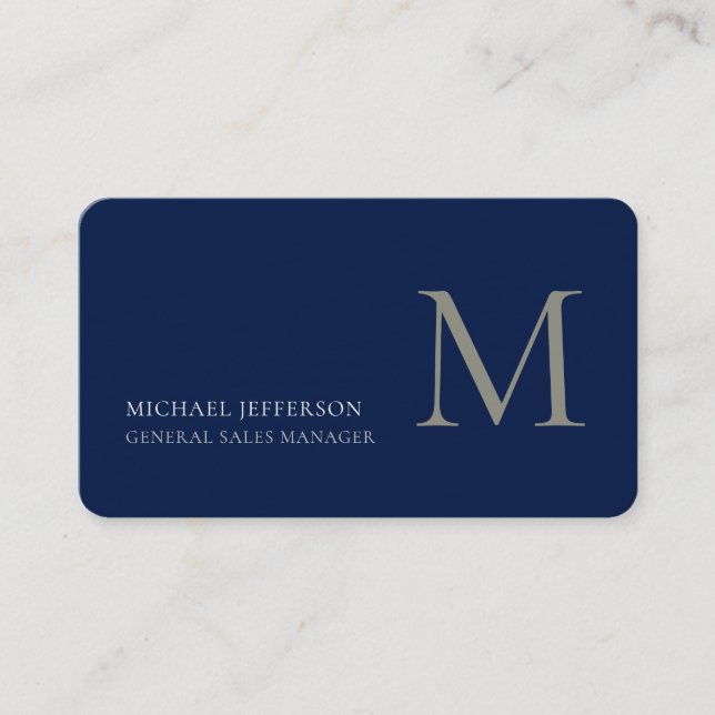 Monogram Plain Dark Blue Trendy Business Card (Front)