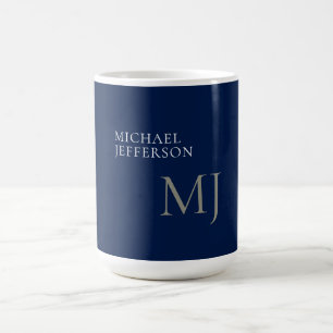 Monogram Plain Dark Blue Trendy Business Coffee Mug