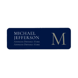 Monogram Plain Dark Blue Trendy Business Return Address Label