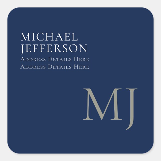Monogram Plain Dark Blue Trendy Business Square Sticker (Front)