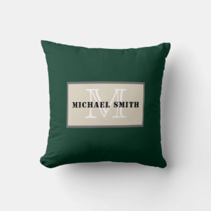 Monogram Plain Dark Green Background Cushion