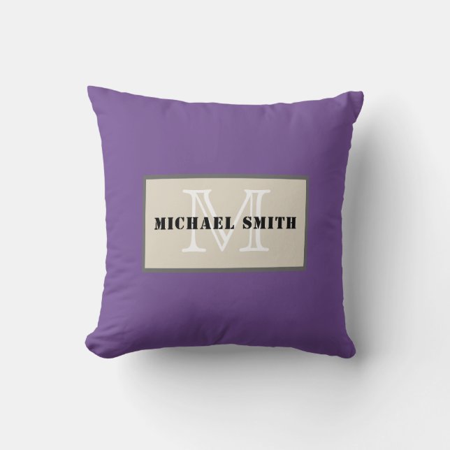 Monogram Plain Dark Lavender Background Cushion (Front)