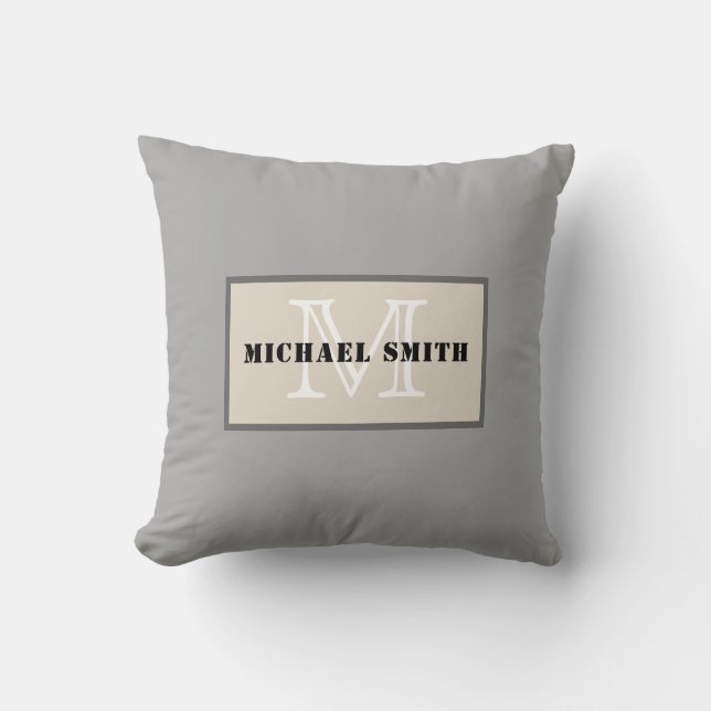 Monogram Plain Dark Medium Grey Background Cushion (Front)