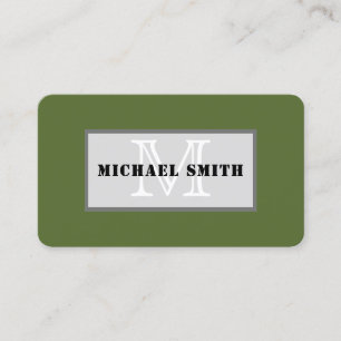 Monogram Plain Dark Olive Green Background Business Card