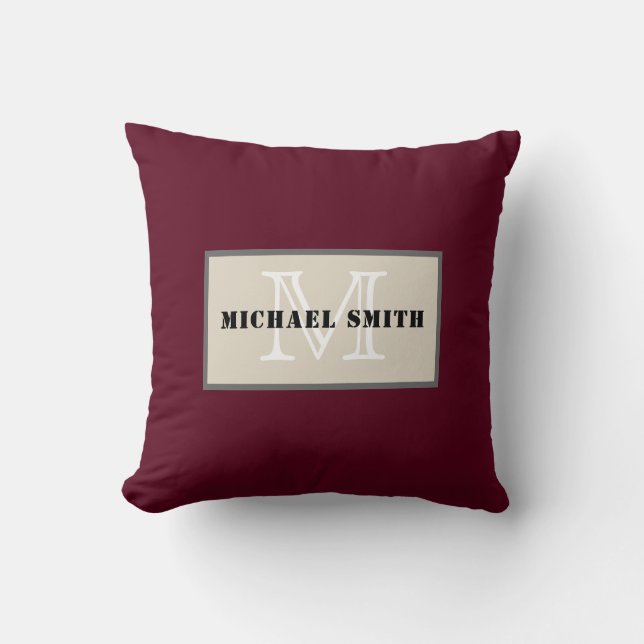 Monogram Plain Dark Scarlet Background Cushion (Front)