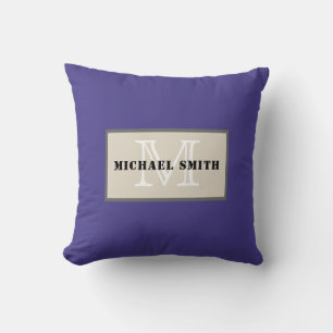 Monogram Plain Dark Slate Blue Background Cushion