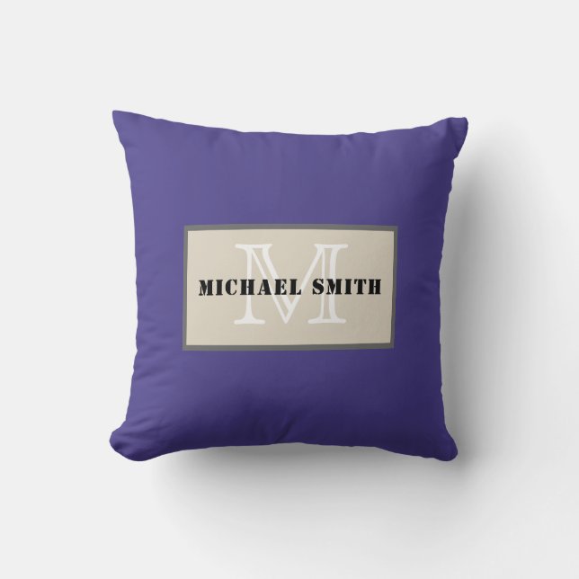 Monogram Plain Dark Slate Blue Background Cushion (Front)