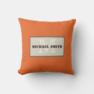 Monogram Plain Deep Carrot Orange Background Cushion