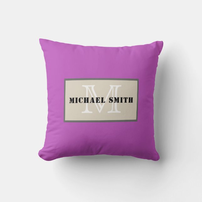 Monogram Plain Deep Fuchsia Background Cushion (Front)