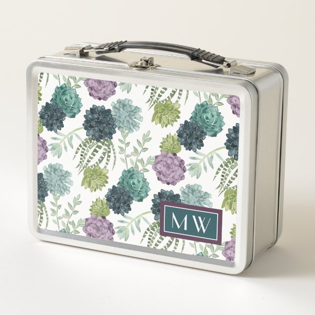 Monogram | Plant Happiness Collection Succulent Pa Metal Lunch Box (Front)