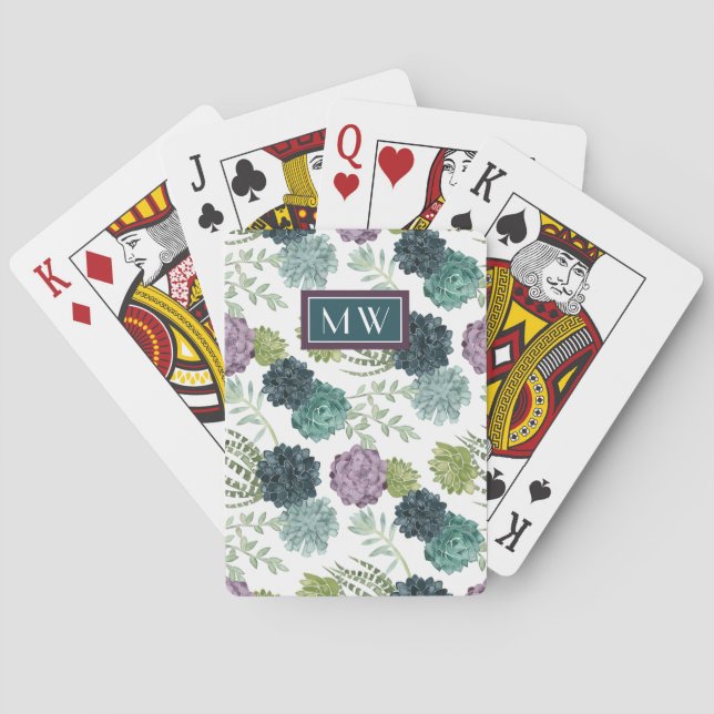 Monogram | Plant Happiness Collection Succulent Pa Playing Cards (Back)