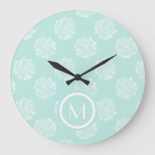 Monogram   Plant Happiness   Pastel Succulent Patt Large Clock