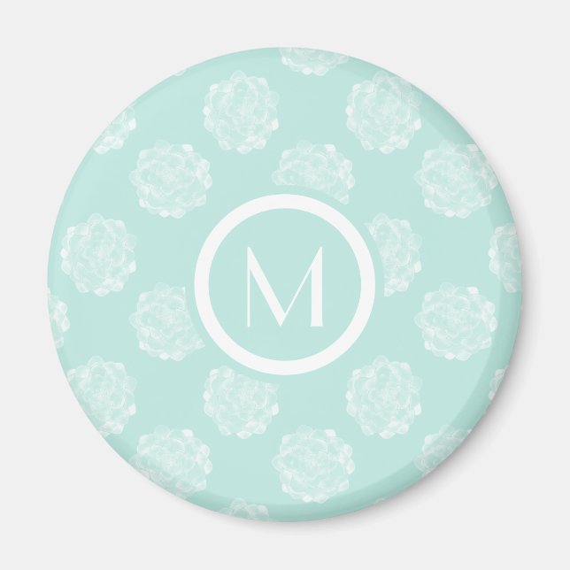 Monogram | Plant Happiness | Pastel Succulent Patt Magnet (Front)