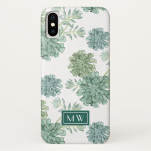 Monogram   Plant Happiness   Succulent Pattern iPhone X Case