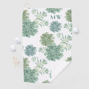 Monogram   Plant Happiness   Succulent Pattern Golf Towel