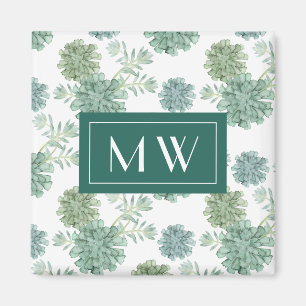 Monogram   Plant Happiness   Succulent Pattern Magnet