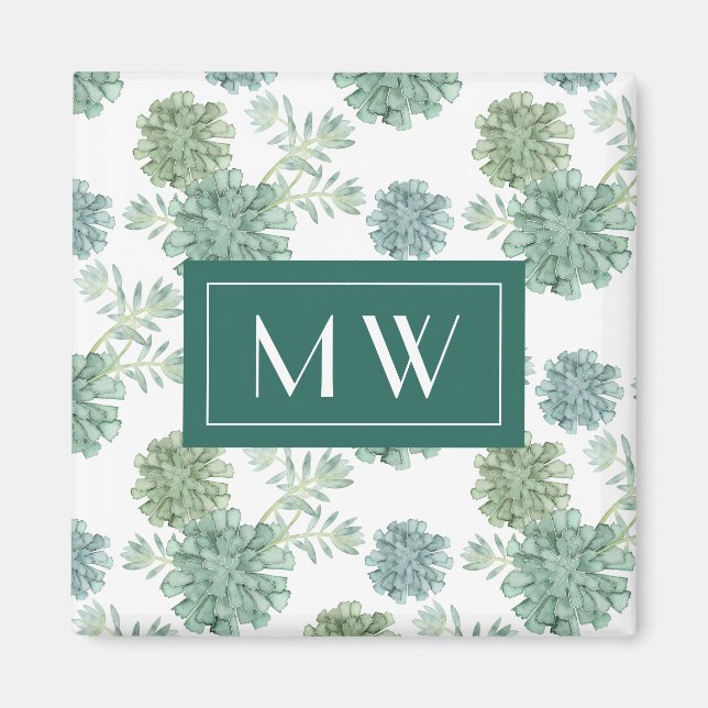 Monogram | Plant Happiness | Succulent Pattern Magnet (Front)