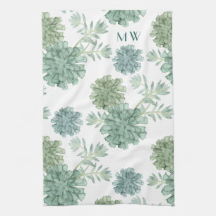Monogram   Plant Happiness   Succulent Pattern Tea Towel