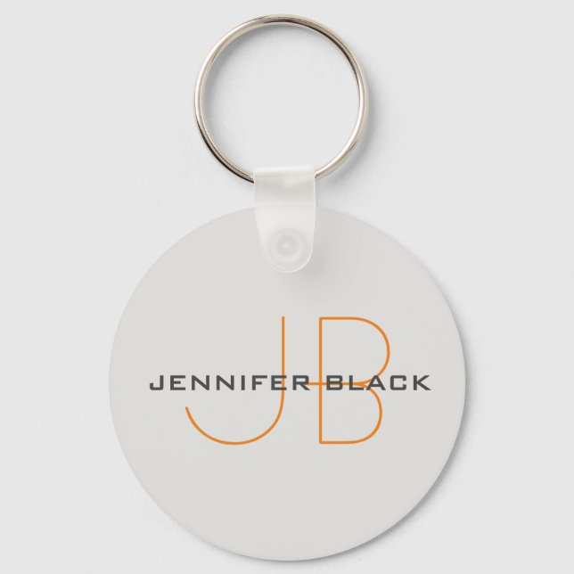 Monogram Platinum Gray Minimalist Modern Name Key Ring (Front)