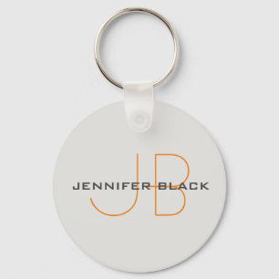 Monogram Platinum Grey Minimalist Modern Name Key Ring