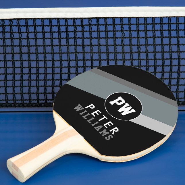 Monogram Player's Name Cool Modern Black Ping Pong Paddle (Insitu)