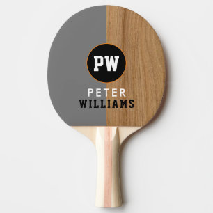 Monogram player's name & initials half-faux-wood ping pong paddle