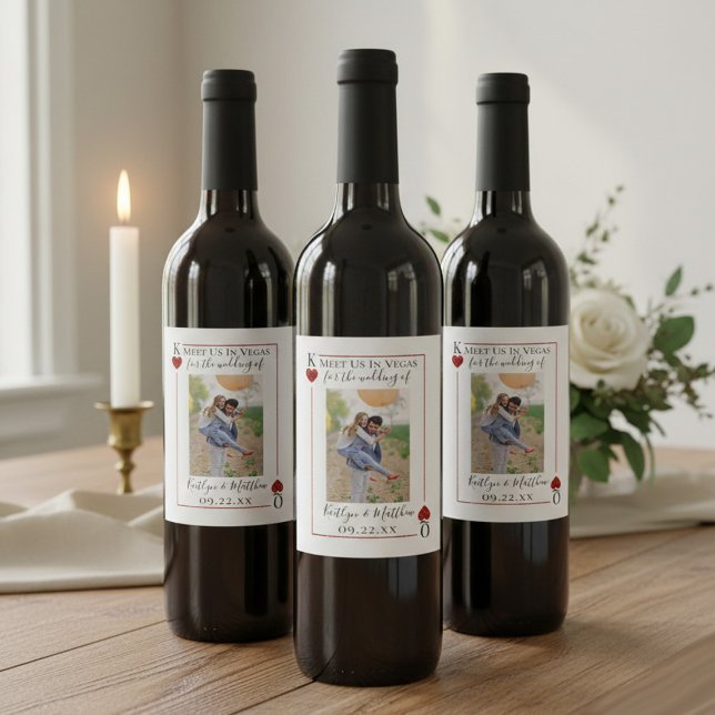 Monogram Playing Card Wedding Photo Save The Date Wine Label (Creator Uploaded)