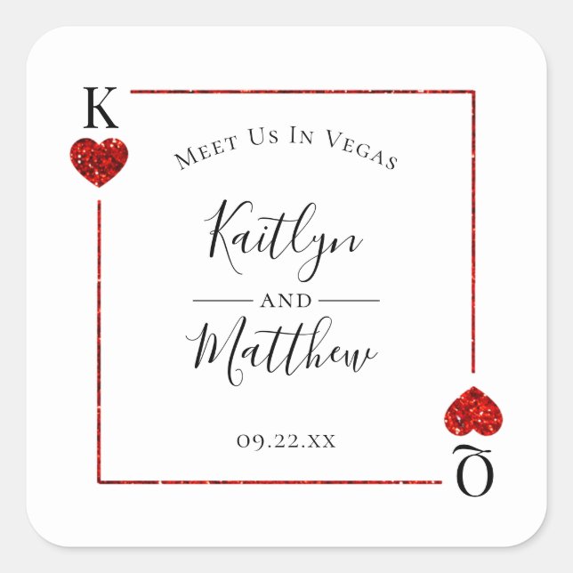 Monogram Playing Card Wedding Save The Date Square Sticker (Front)