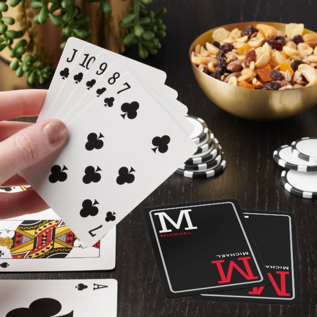 Monogram Playing Cards with Custom Name Black (In Situ)