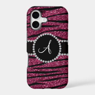 Monogram plum purple glitter zebra stripes circle