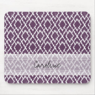 Monogram Plum Purple Tribal Ikat Diamond Pattern Mouse Pad