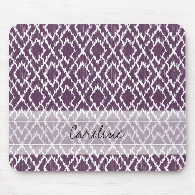 Monogram Plum Purple Tribal Ikat Diamond Pattern Mouse Pad (Front)