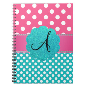 Monogram polka dots diamonds pink notebook