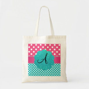 Monogram polka dots diamonds pink tote bag