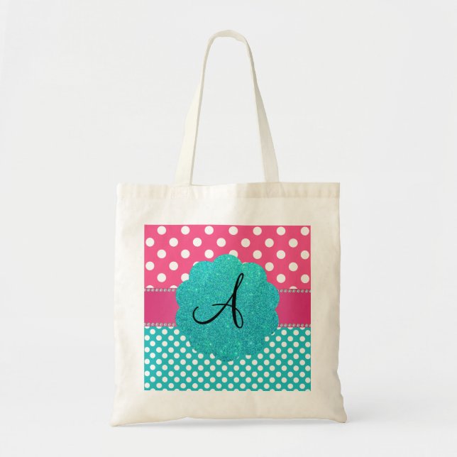 Monogram polka dots diamonds pink tote bag (Front)