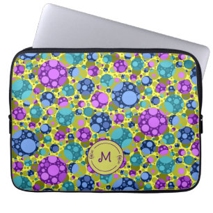 Monogram Polka Dots Pattern in Pink Blue Teal -  Laptop Sleeve