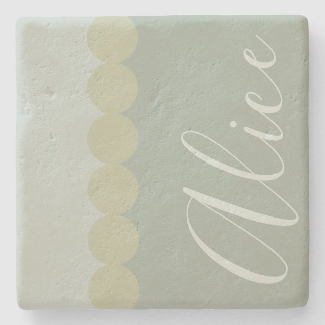 Monogram & Polka Dots Sandstone Coaster (Front)